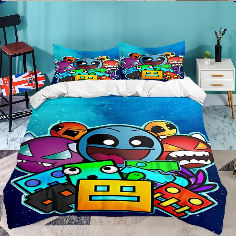 Geometry Dash: Dance To The Beat 3PCS Bedding set,Ideal for 1pc Duvet Cover And 2pcs Pillowcases Perfect for Fan gift,Ideal for Bedroom, Dormitory