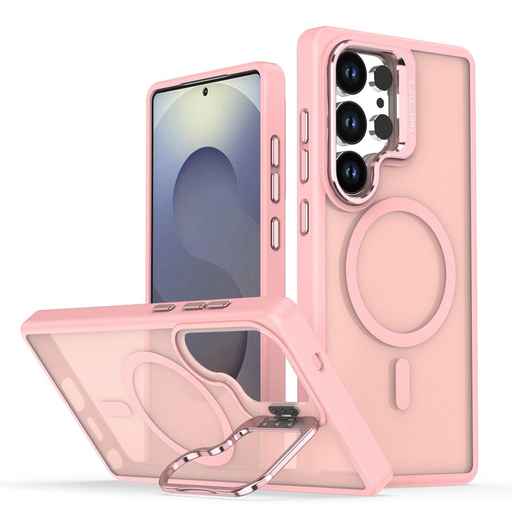 KEYSION Lens Stand Magnetic Phone Case for Samsung S23 S24 Ultra S24+ S23 FE Matte Translucent Shockproof Back Cover
