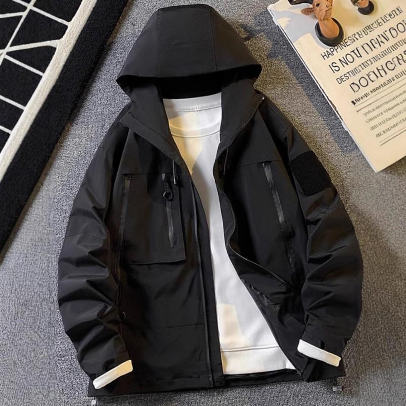 Mens Outdoor Windbreaker Jacket Casual Fall Hooded Cargo Hiking