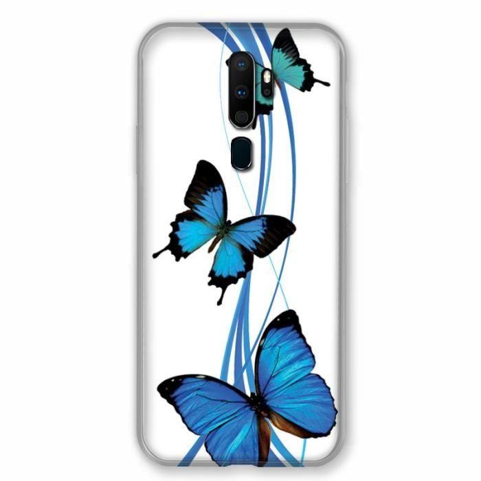 Coque Pour Oppo A9 (2020) Papillon bleu sur Blanc taille unique