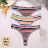 3 шт./компл. красочные полосатые хлопковые женские трусики сексуальные стринги нижнее белье женские дышащие стринги нижнее белье трусики с Т-образной спинкой