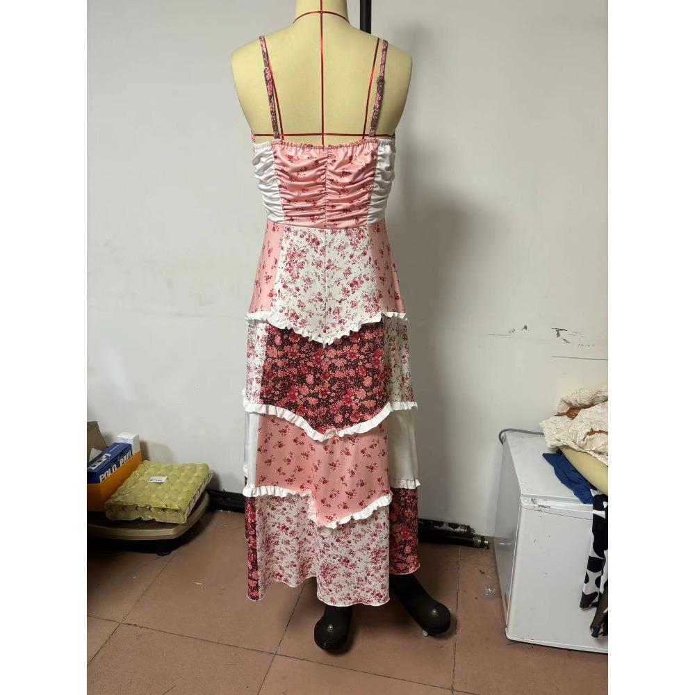 Women'S Sleeveless Suspender Digital Printing Long Dress Splicing Skirt