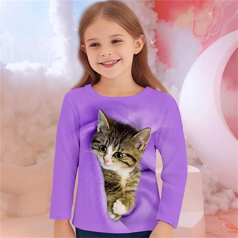 Одежда для девочек с коротким рукавом Детская одежда от 2 до 8 лет Цельные футболки с рисунком кота Кавайные топы Летняя одежда для мальчиков