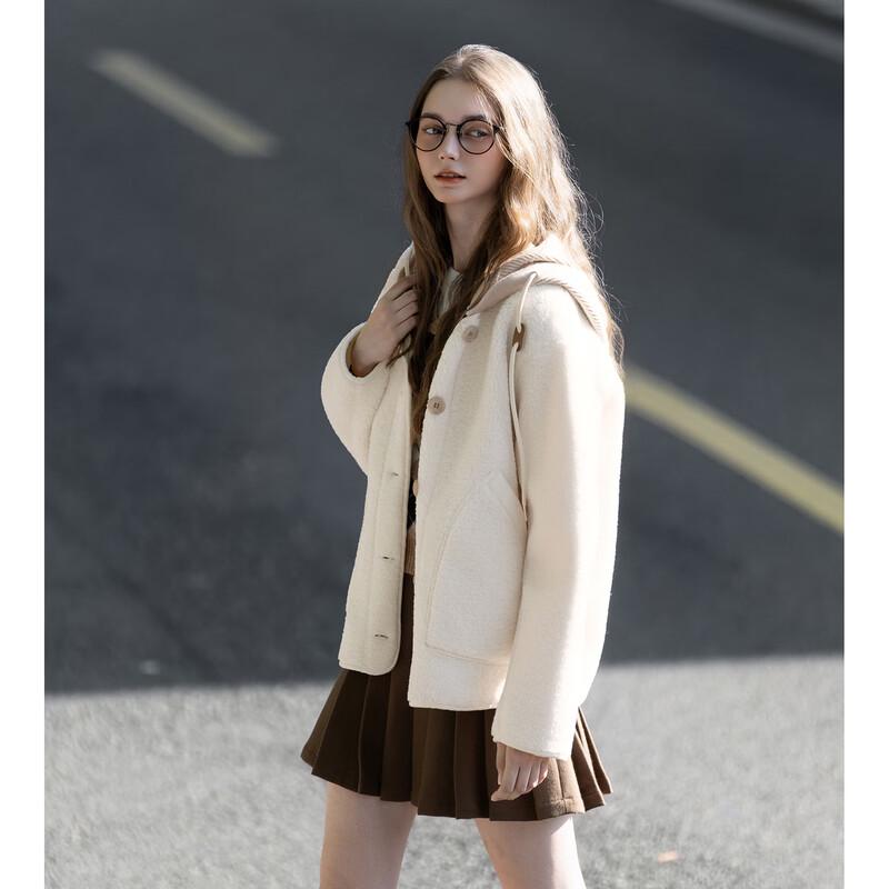 TonLion Women's Faux Lamb Wool Two-Piece Look Hooded Jacket