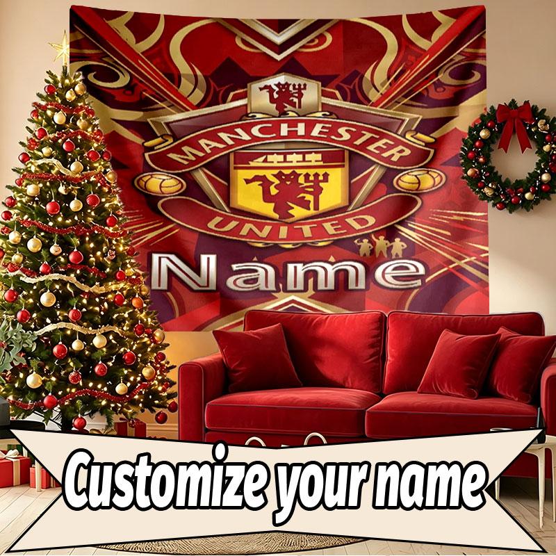 Custom Name Personalized Manchester United Print Tapestry, Wall Art Decor, Bedroom, Dorm, Apartment, LivingRoom, Party Backdrop, Gift for Birthday