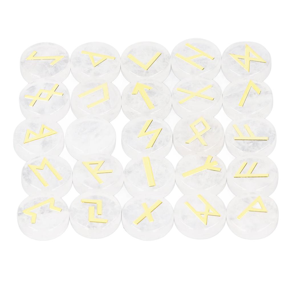 25 Pieces Round Rune Stones Engraved Symbol Stone Set for Yoga Meditation and Holiday Present