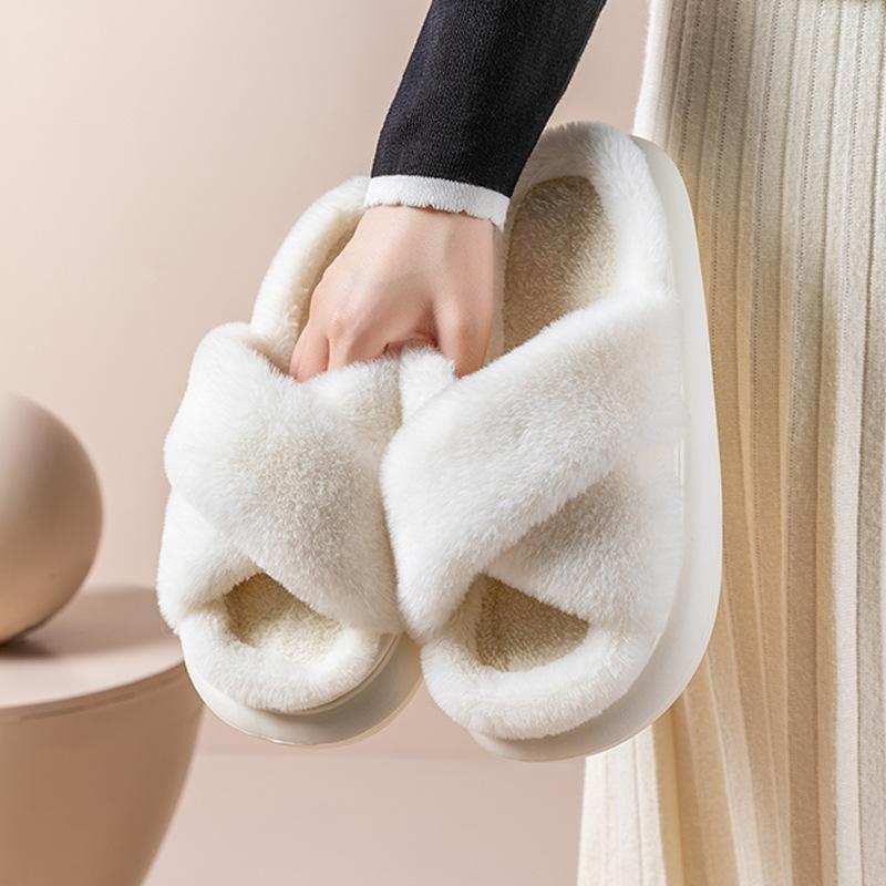 Fluffy Slippers Autumn and Winter Outside Wear Non-slip Indoor Thick Bottom Home Fluffy Cotton Slippers Opening Winter