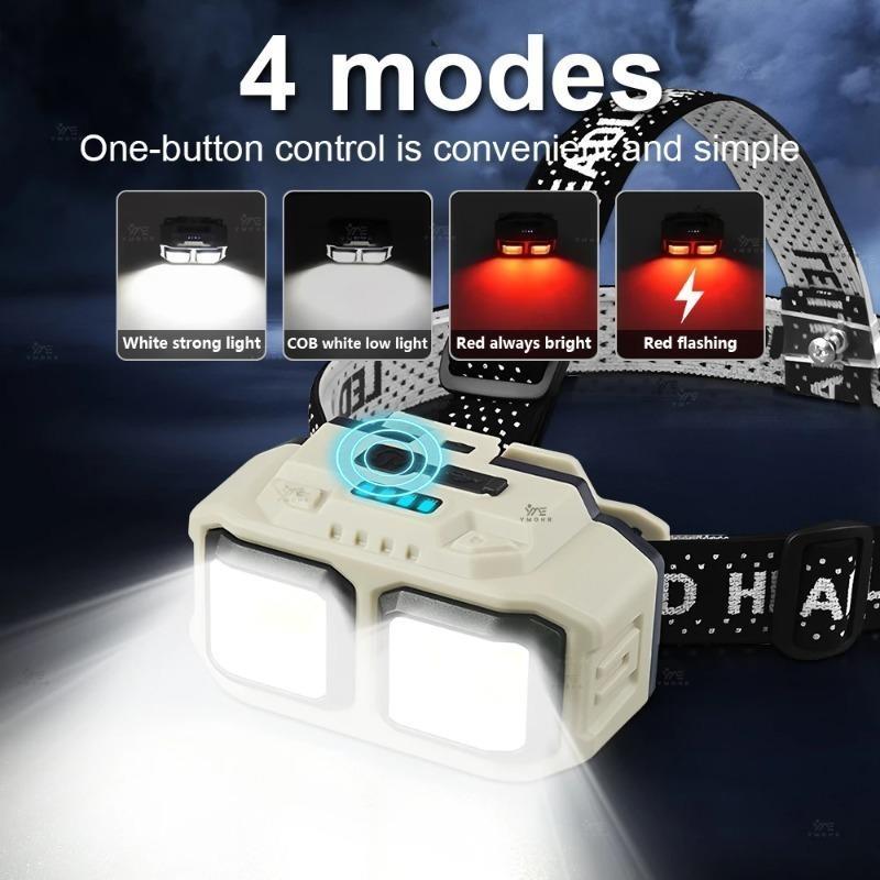 Мощный индукционный COB LED налобный фонарь, перезаряжаемый через USB, рабочий свет для улицы, кемпинга, поисковый свет, налобный фонарь для рыбалки
