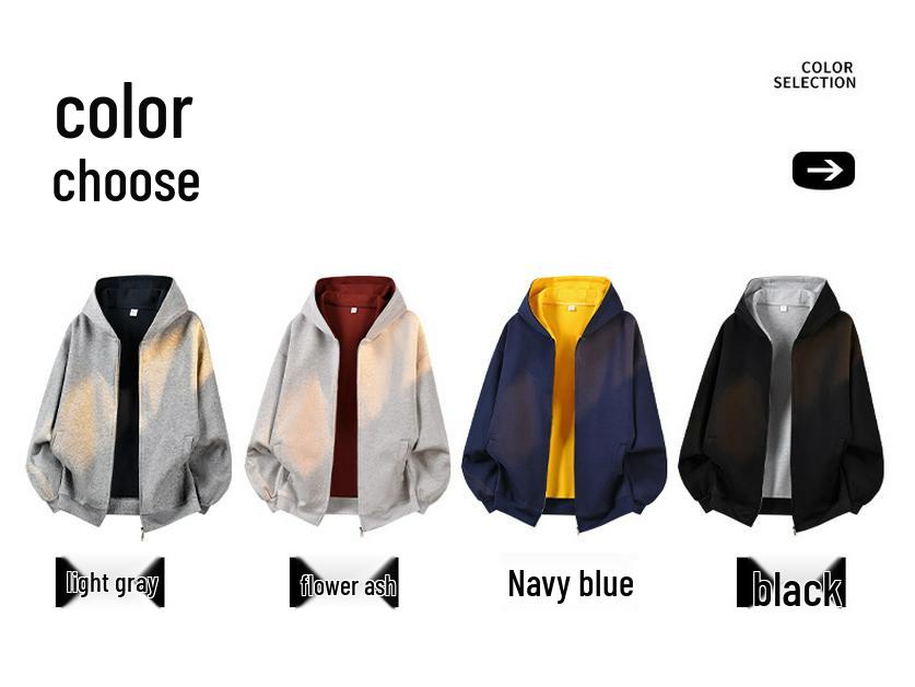 American-Style Heavyweight Casual Hoodie: New Spring Trend, Loose Fit, Color-Blocked Design, Versatile Couple's Cardigan.