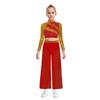 Girls Dance Two Piece Set Mock Neck Long Sleeved Sequins Cutout Back Crop Top with Chiffon Pants