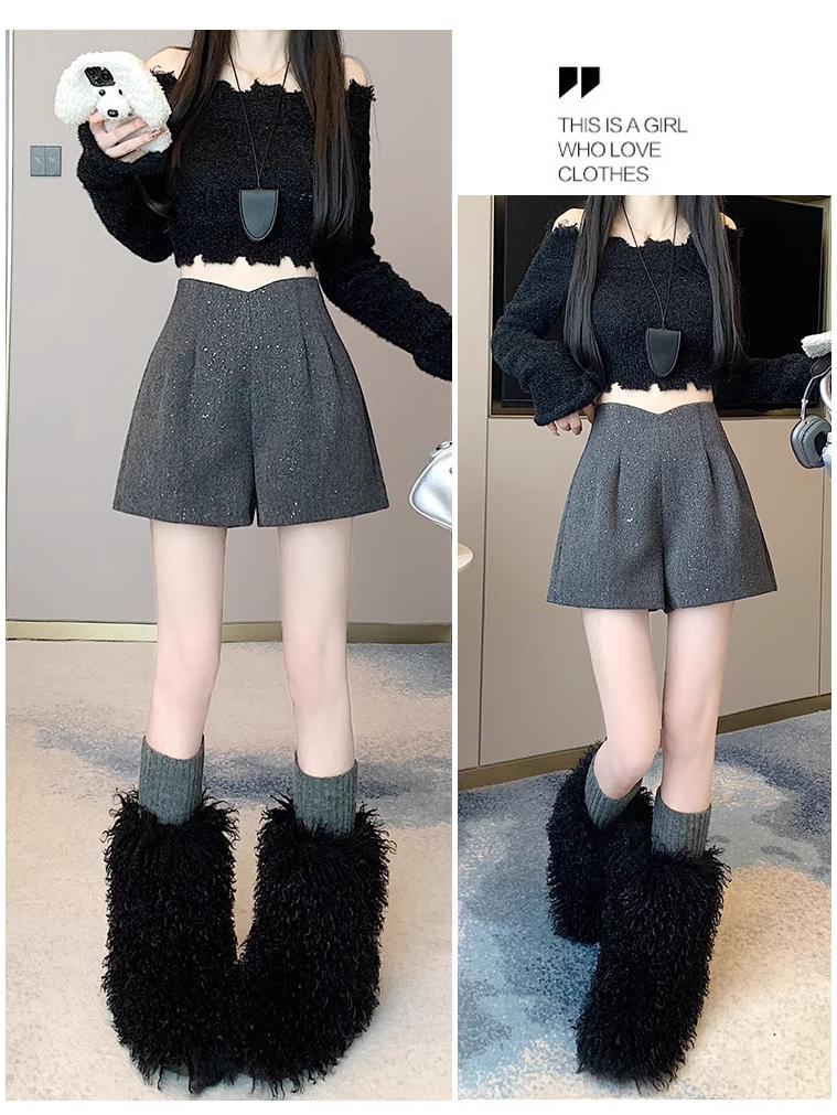 Женские шорты из твида с блеском, с высокой посадкой и широкими штанинами - Мода Осень/Зима 2025