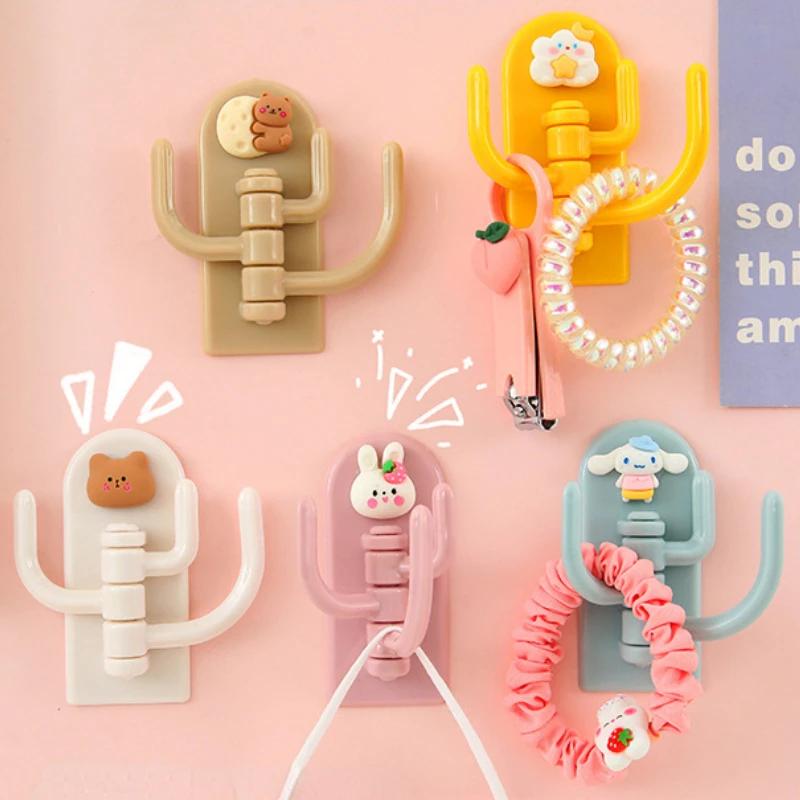 Rotatable Multi-purpose Cartoon Three-hook Hook Cute Student Dormitory Punch-free Traless Sticky Hook Wall Door Key Hook Tools