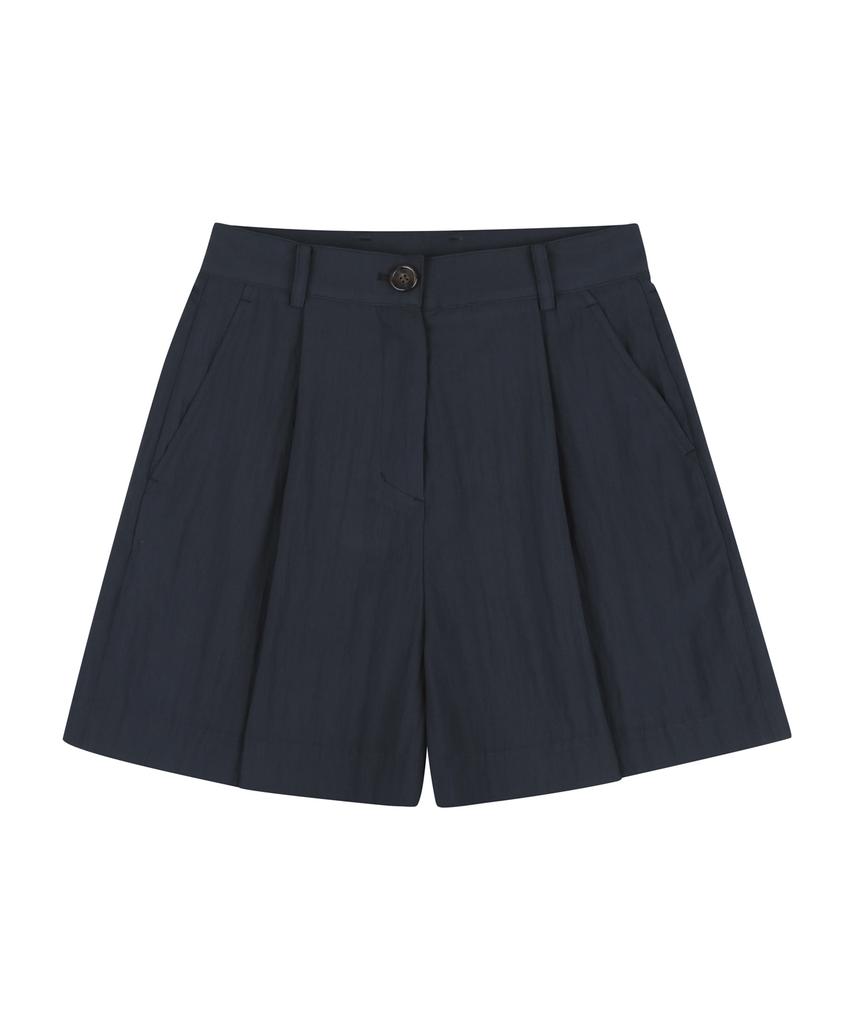 STEP AROUND Wide Pleated Texture Half Pants_Navy