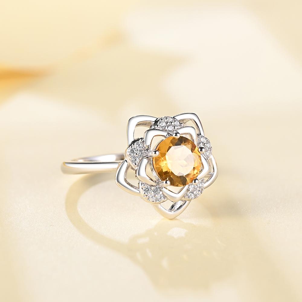 Gorgeous Elegant Flower Design Natural Citrine Ring Earring Set S925 Silver Women and Girls Fine Jewelry Birthday & Party Gift