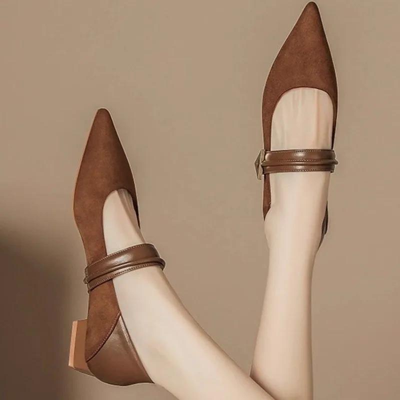 Замшевые Женские Туфли-Лодочки с Острым Носком Сексуальные Элегантные Босоножки для Платья Женские Дизайнерские Новые Туфли Женские Лоферы на Массивном Каблуке Zapatos Mujer