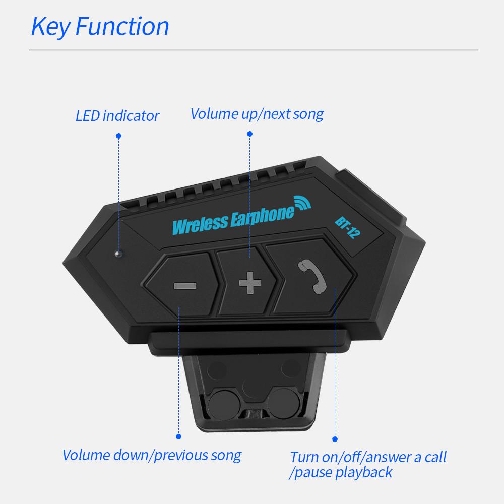BT-12 Гарнитура для мотоциклетного шлема Беспроводные Bluetooth-наушники Громкая связь Вызов Стерео Музыкальный динамик Поддержка автоматического ответа для гонщика мотокросса