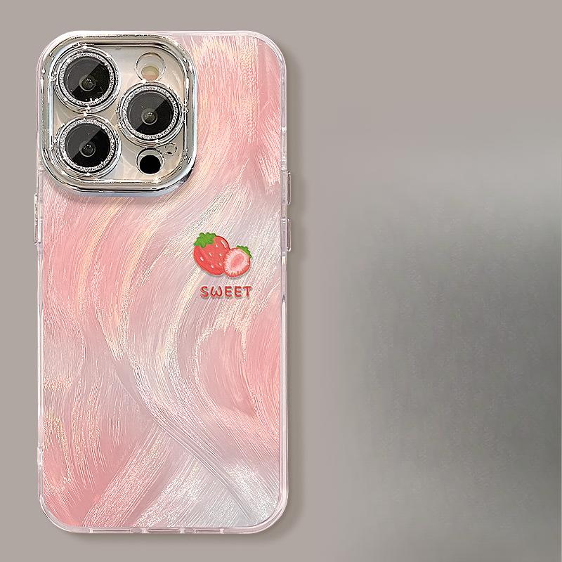 Ins персик клубника подходит для Iphone15 перьевая пряжа Apple телефон чехол 14promax маленький свежий 13/11