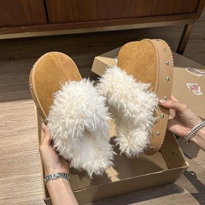 Модные универсальные бархатные теплые тапочки с хлопковой подкладкой для головы, женские, 2025, осень-зима, новые, на толстой подошве, пушистые, женские, для улицы