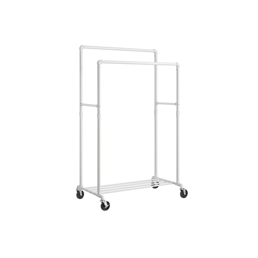 SONGMICS Clothes Rail, Clothes Rack, Coat Stand with Double Hanging Rail, Wheels, Storage Shelf, Maximum Load of 110 kg, Industrial Style