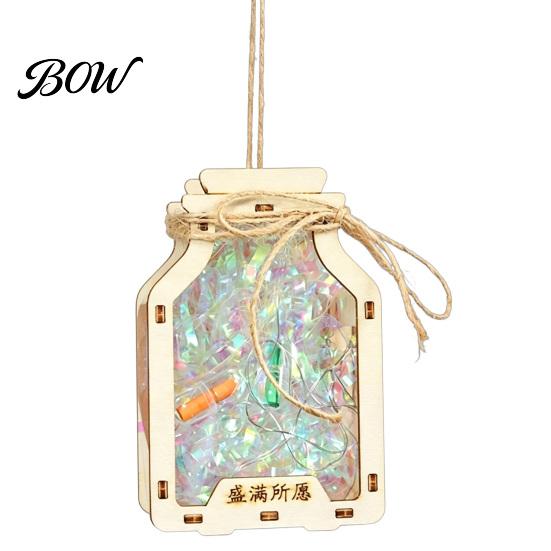 Handheld Festival Lantern DIY Wooden Wishing Bottle Kit, Handmade Material Set, LED Glowing Making Toy for Kids Adults Portable Night Walking Light
