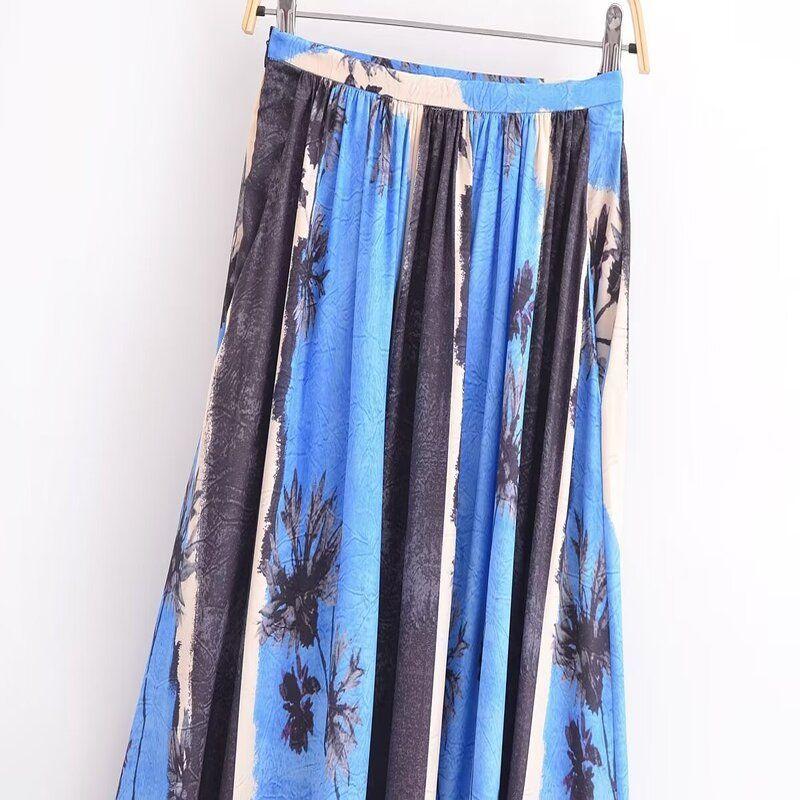 Fashion Style 2024 Spring/Summer New Arrival Women's Clothing High Waist All-Matching Ruched Printed Dress Skirt 2516074 330