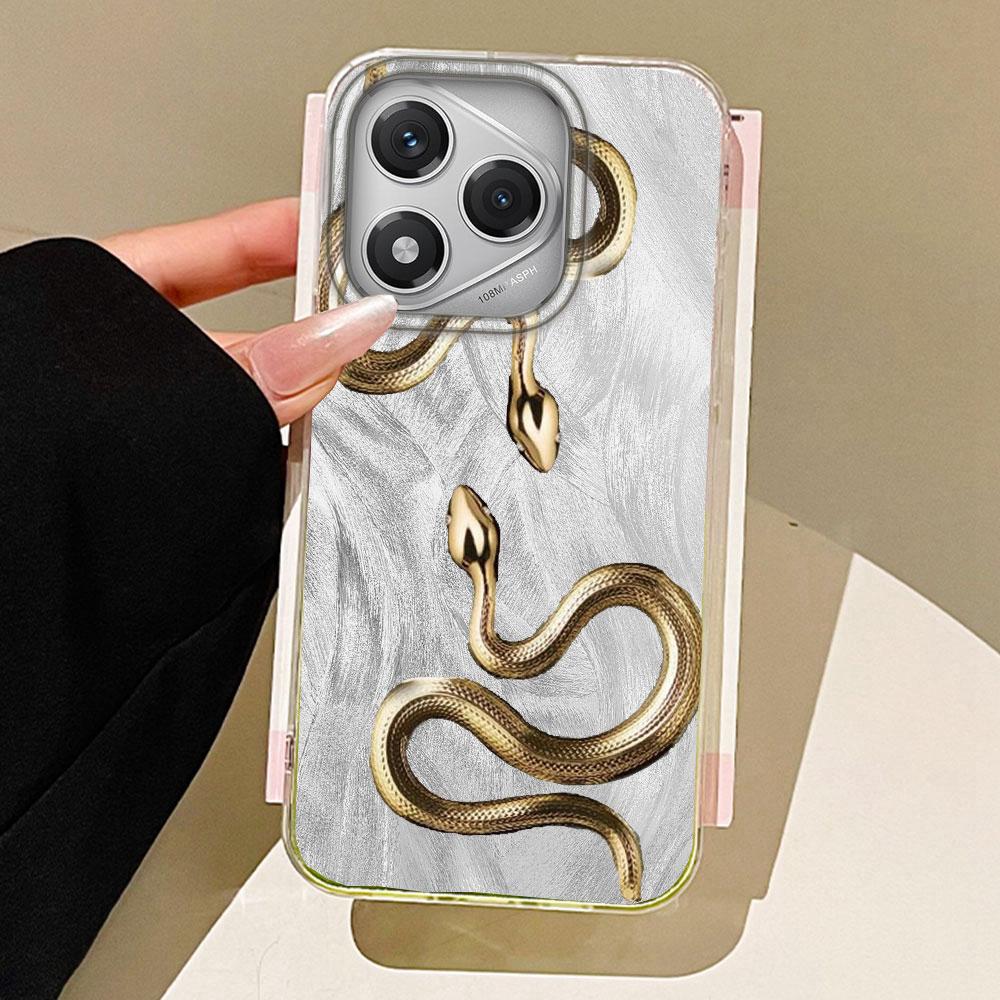 Золотой чехол для телефона с текстурой пера и змеиным принтом для Honor 400 200 Smart Pro Magic7 6 5 Lite X9a X9c X8b X8a X8c X7c Задняя крышка-накладка