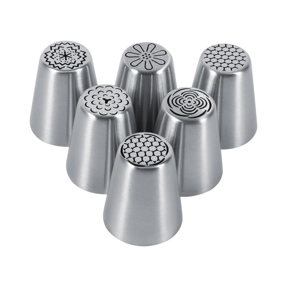 6psc Mounted Tip Piping Nozzle Set Cake Decorating Tips Cookie Icing Dessert Making