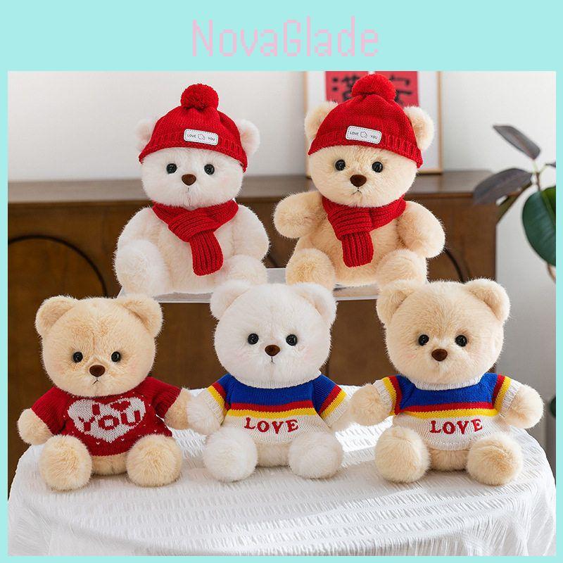 Wear Clothes Bear Cute Plushie With Red Scarf And Hat For Winter Gift Ideas