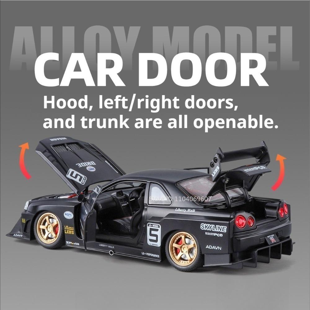 1:24 Skyline Gtr R34 Модель Суперкара Игрушка Сплав Литье под Давлением Амортизация Двери Открываются Оттянуть Назад Симуляция Спортивных Машин Для Друзей