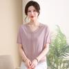 Mom's New Summer Bottoming Top Medium and Old Women's Collar Diamond-encrusted Shirt Short-sleeved Knitted Shirt Thin