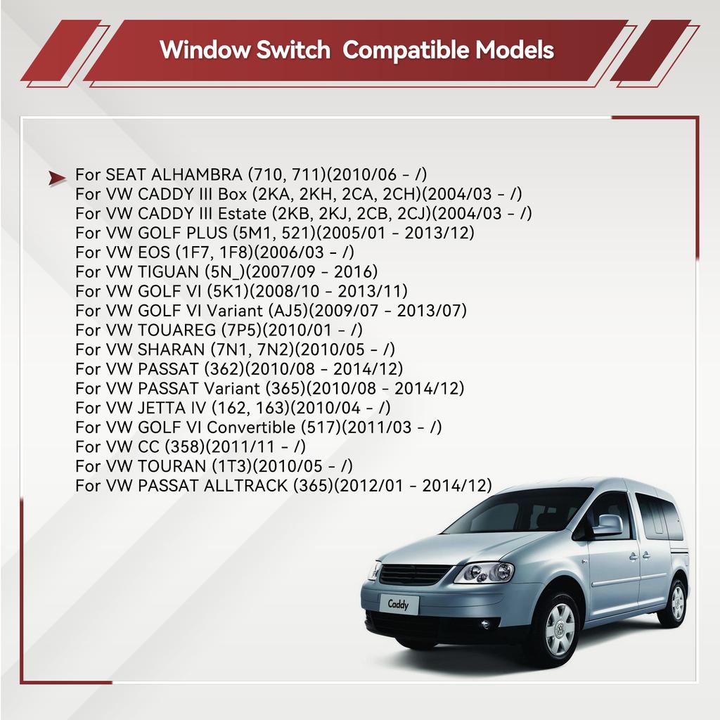 Power Window Switch Control Button For VW Jetta Tiguan Caddy Golf MK5 MK6 Passat Touran Seat MK2 5ND959855 5K0959855 5ND 959 855