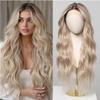 Ombre Blonde Lace Synthetic Wigs 13*6 Lace Front Wig Platinum Blonde Long Wavy Hair for Women Daily Natural Looking