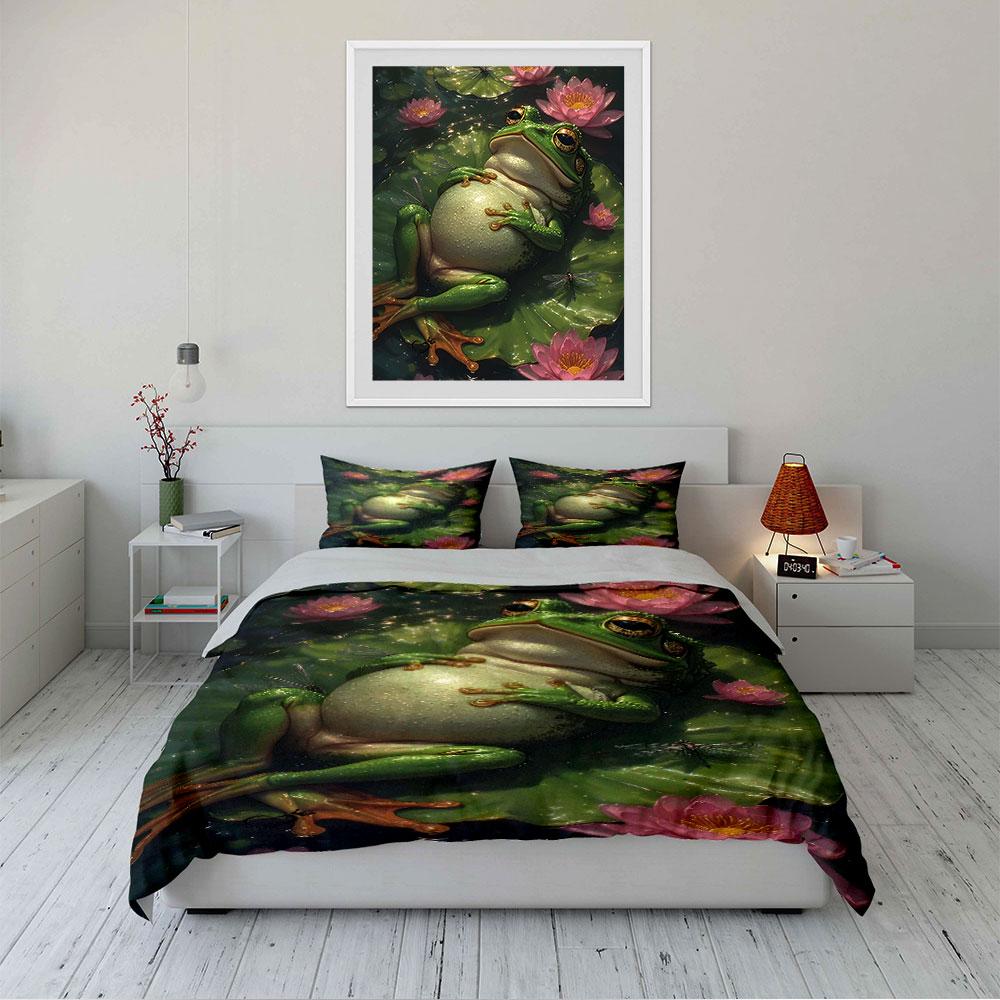 "Frog and Lotus Bed Set" Bedding Duvet Cover Set Duvet Cover Pillowcases (1 * Duvet Cover 2 * Pillowcases, without duvet insert)