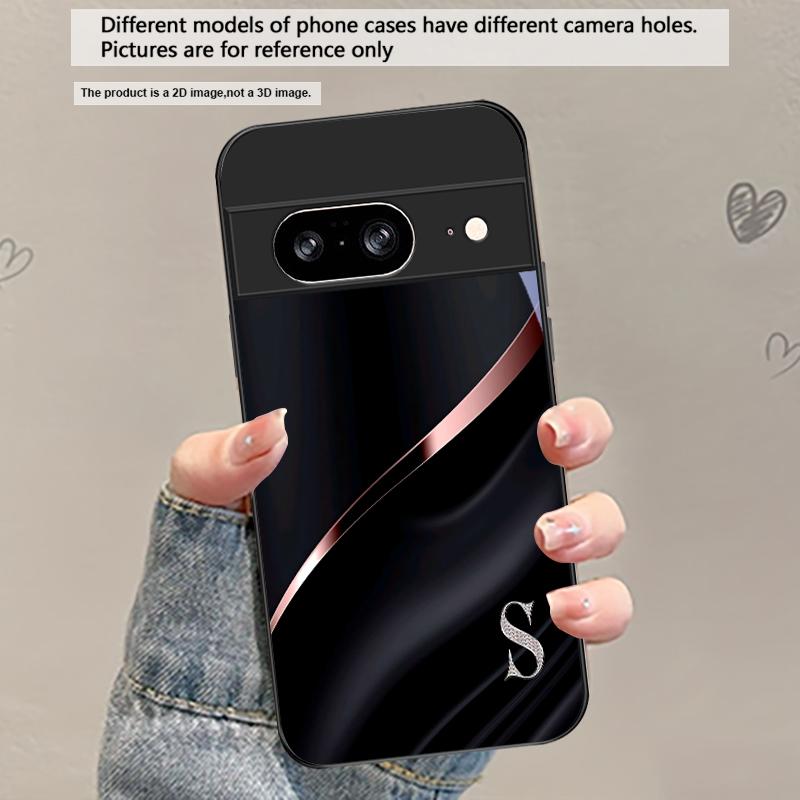Элегантные буквы 'S M R' для Google Pixel 8 7 9 10 Pixel 10 Pro XL Pixel 9 Pro XL Pixel 8a 7a Pixel 7 Pro Черный стеклянный чехол для телефона