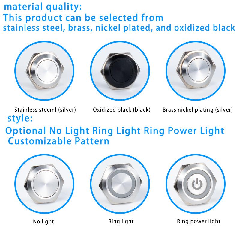 12MM 1NO Ultra Short Metal Push Button Switch Self Resetting Micro Stroke Switch With Light Two Three Color Hotel Doorbell