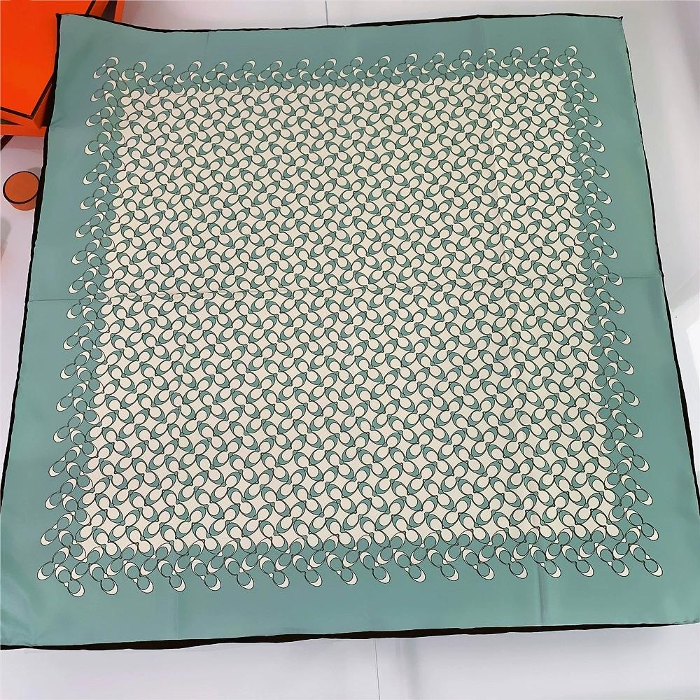 990CM Hand-Rolled Edge Ripple Pattern Square Scarf Sun Protection Twill Silk Shawl Women Luxury Headscarf