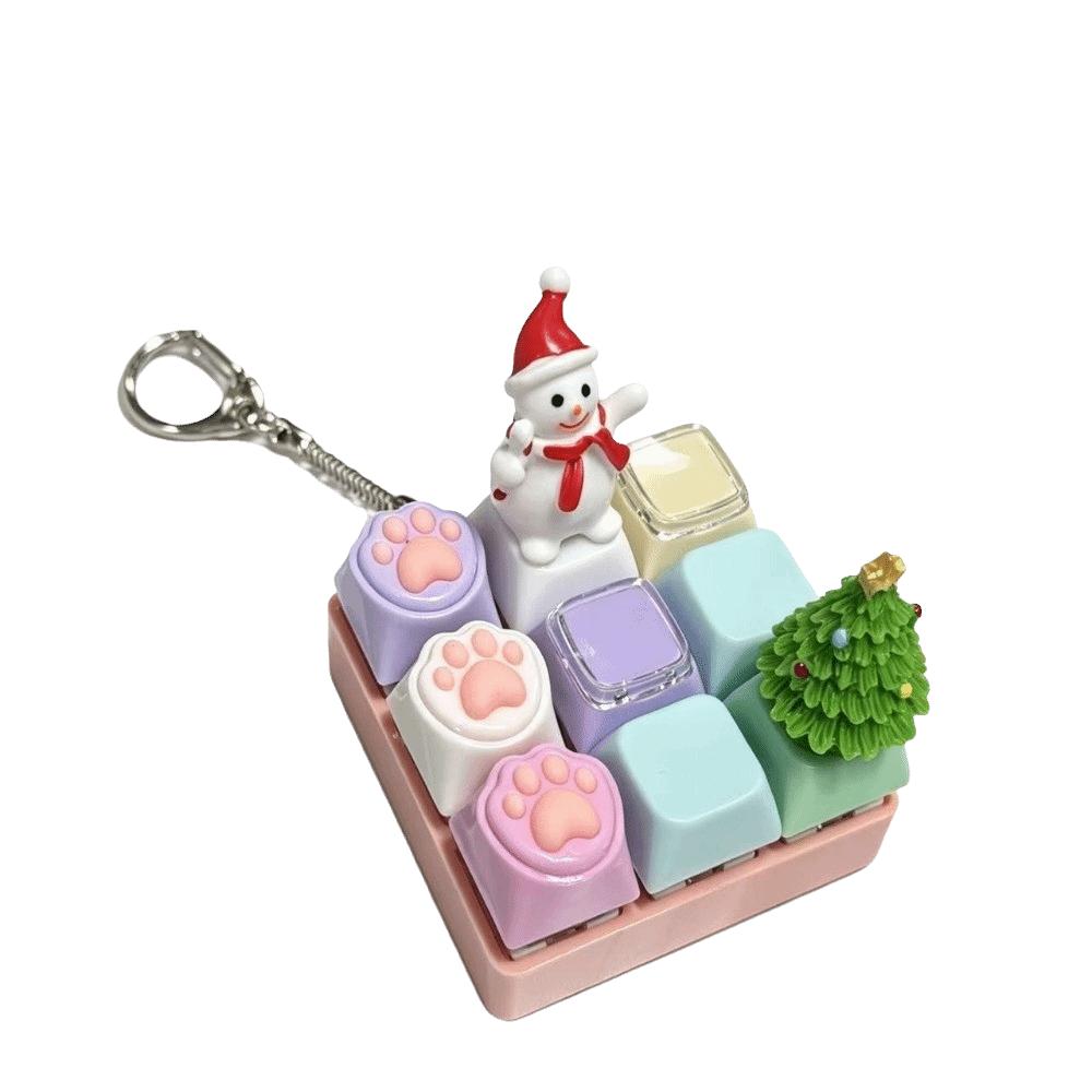 9 Keys Keycap Fidget Keychain Christmas Snowman Mechanical Keyboard Keychain Adults