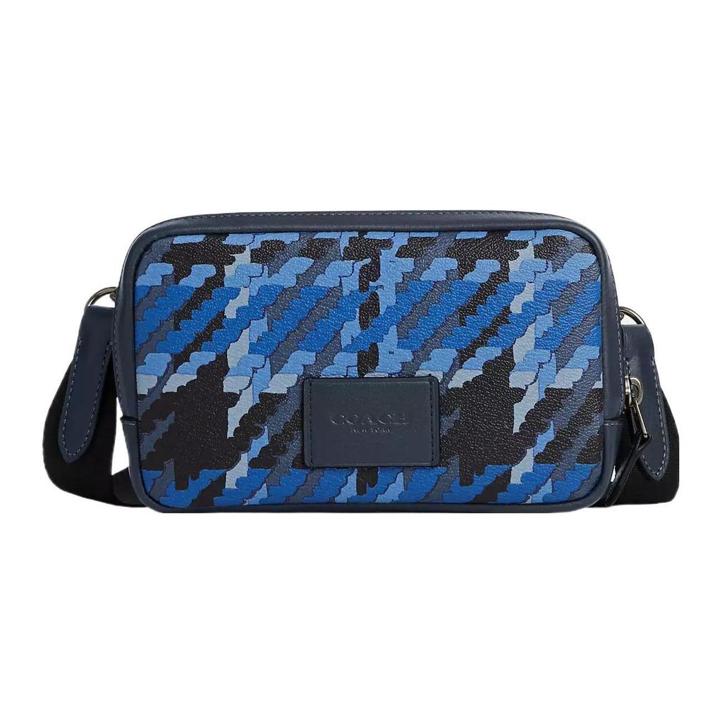 Coach Carrier 18 Plaid Print Zipper Closure Calfskin Camera Bag Men Shoulder Bag Denim Multicolor CM171-QBDEI