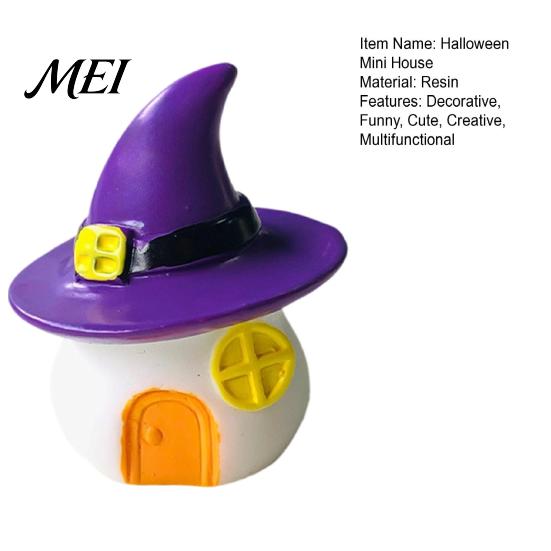 Miniature Haunted House for Micro Landscapes Halloween Mini Resin Ornaments, Cute Pumpkin/Wizard Hat/Carrot Cabin Figurines Decorative Houses