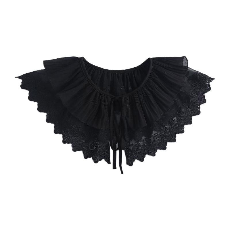 Royal Style Cotton Fake Collar Shawl Wrap Hollow Out Floral Lace Ruffled Trim Necklace Pointed Lapel Blouse Dropshipping