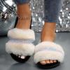 Fashion Luxury Women's Fluffy House Slippers Bling Crystal Decor Faux Fur Slides Woman Autumn Winter Open Toe Non Slip Plush Slippers