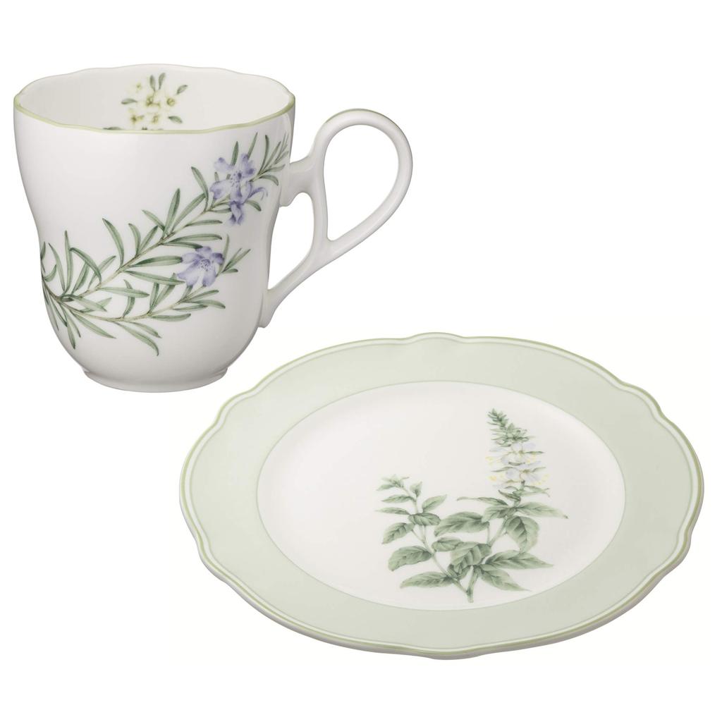 Кружка Noritake Тарелка 375 мл 22 см Английские травы Подходит для микроволновой печи 2 штуки 2 штуки Костяной фарфор & (Парный набор) Кружка Тарелка Кружка Тарелка M9715/4942