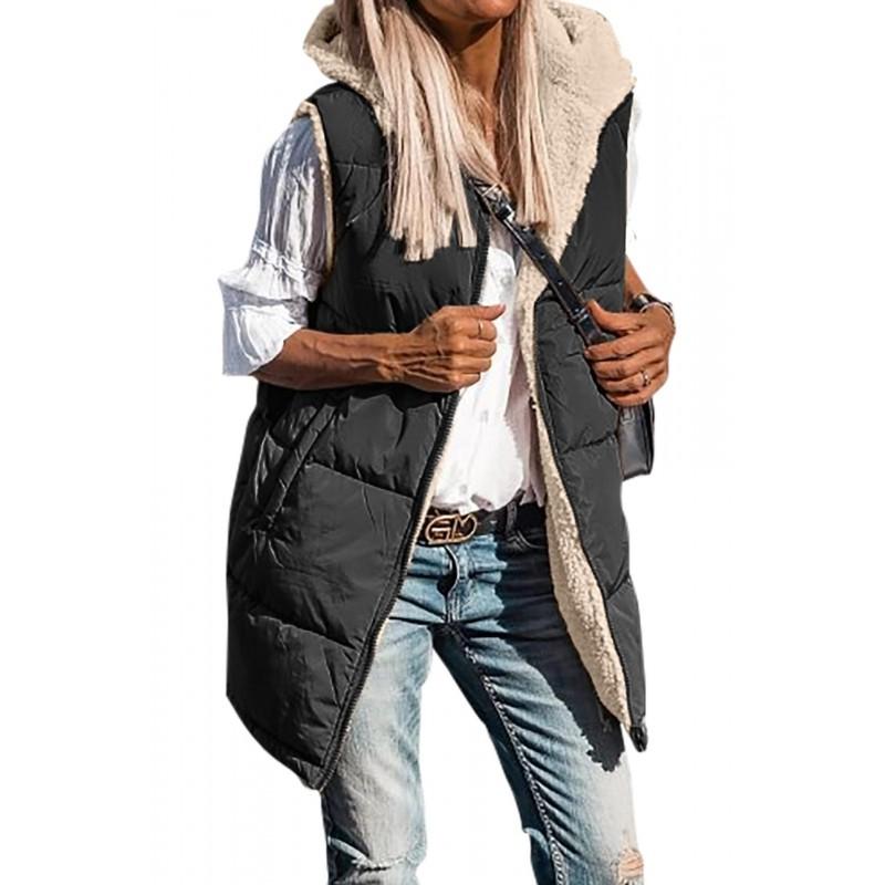 Unisex Solid Color Hooded Vest Reversible Slim Fit Zip Up Outerwear Plus Size Streetwear