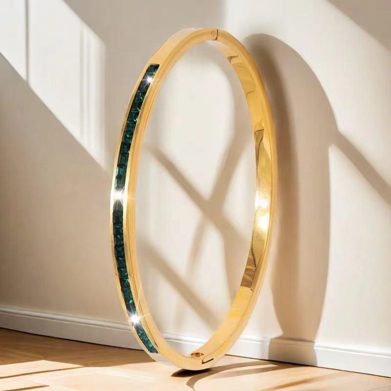 Женский роскошный браслет из нержавеющей стали: Гальванизированный титан, Полная бриллиантовая инкрустация, Европейско-американский стиль