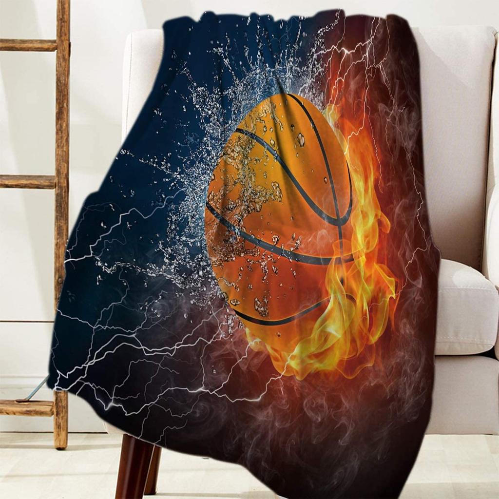 Flannel Fleece Bed Blankets Lightweight Cozy Throw Blanket for Couch Sofa Bedroom Adults Kids,Fire Basketball Twin Size 40"x50"