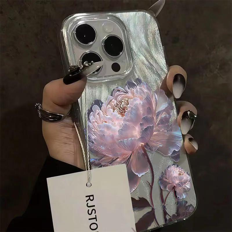 Ударопрочный чехол для телефона с принтом пионов и лотосов для IPhone 17 16 15 14 13 12 11 Pro Max XS XR 7 8 Plus 13 16E Посеребренная крышка
