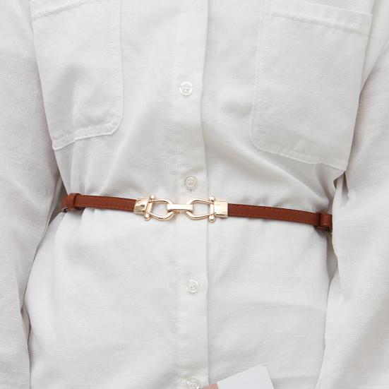 Женский тонкий тонкий ремень, пара пряжок, дизайн талии, поясной ремень с золотой пряжкой, регулируемая длина, ремень из искусственной кожи, аксессуары для одежды