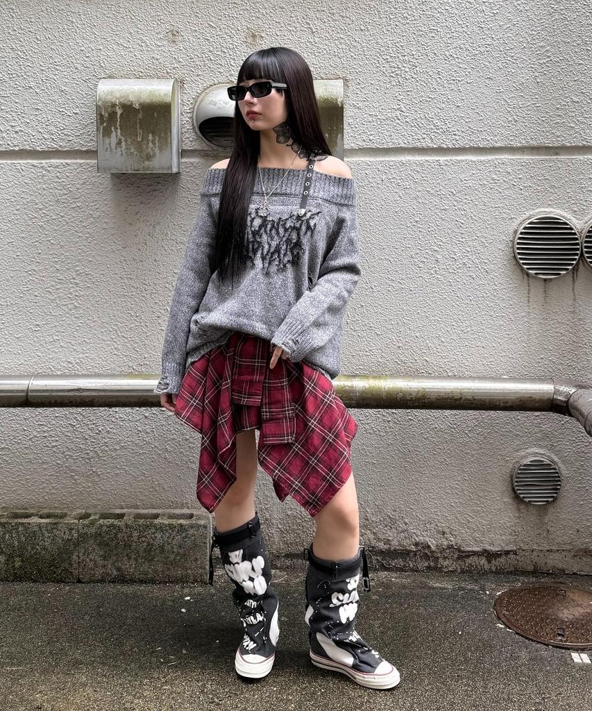 WEGO Figments Панк Серый Вязаный Спущенное плечо, Женский,