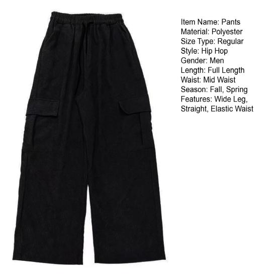 Мужские брюки-карго с широкими штанинами, прямые, с эластичной резинкой на талии, свободные, с несколькими карманами, однотонные, High Street, мягкие дышащие, мужские длинные брюки полной длины