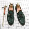 2024 Spring Autumn Hot Selling Men's Suede Leather Shoes Massage Sole Tassel Design Loafers New Green Men's Flat Casual Shoes